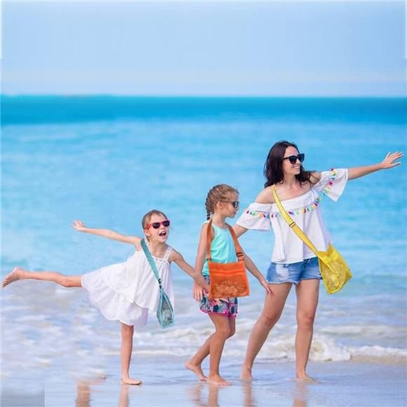 Mesh Bag for Holding Beach Shell,Toys (Blue&Yellow&Orange 3pack)Shell Collecting - Picture 5 of 6